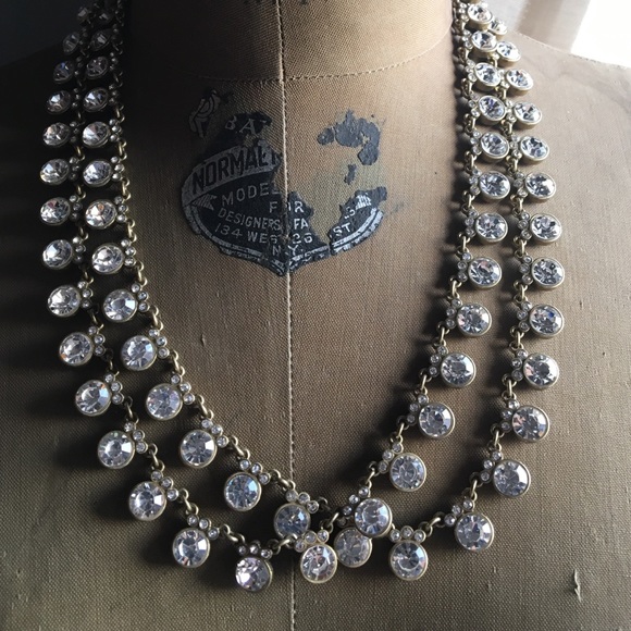 J Crew necklace brushed gold with crystals 2 chain - Picture 1 of 3
