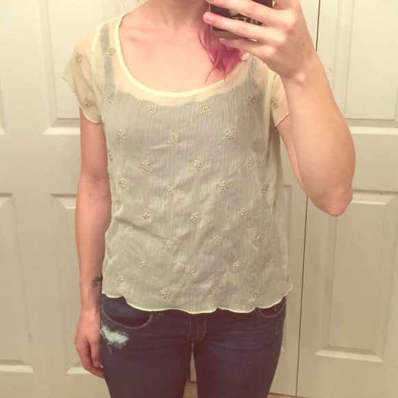 Hollister Green Flower Sequin Top