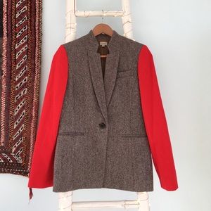 Cremieux Brown Tweed & Red Sleeved Blazer