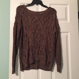 Oversized brown and gold drape sweater.
