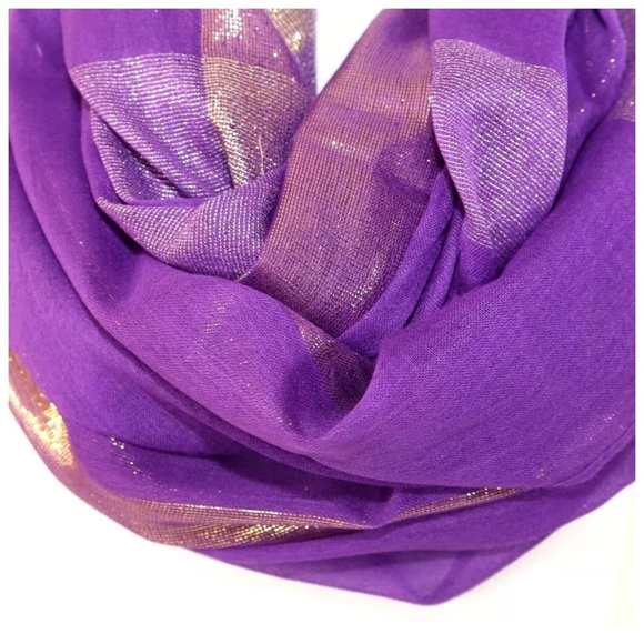B158 Purple Gold Metallic Lurex Infinity Scarf - Picture 2 of 3