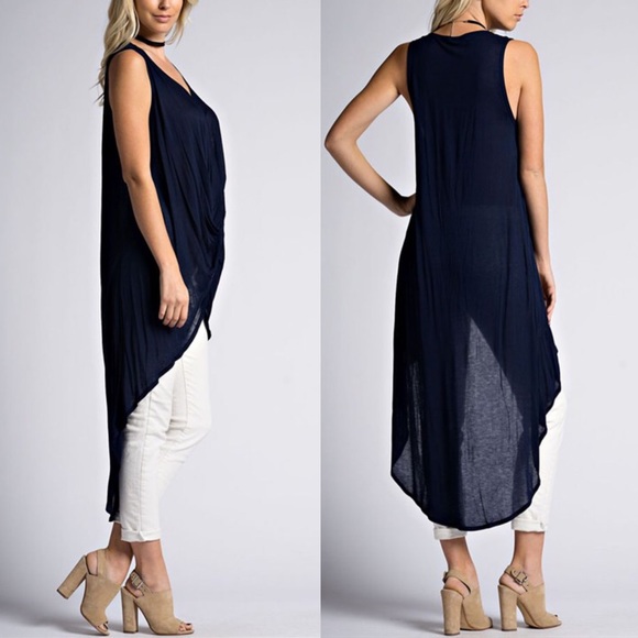 🆕JULLES twist front hi Lo top - NAVY - Picture 2 of 2