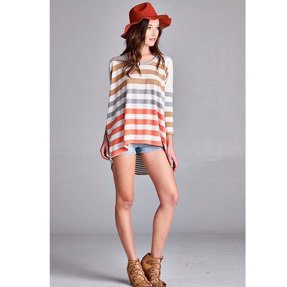 🚨1 HR SALE🚨SAMANTHA loose stripe top - ORANGE - Picture 2 of 3