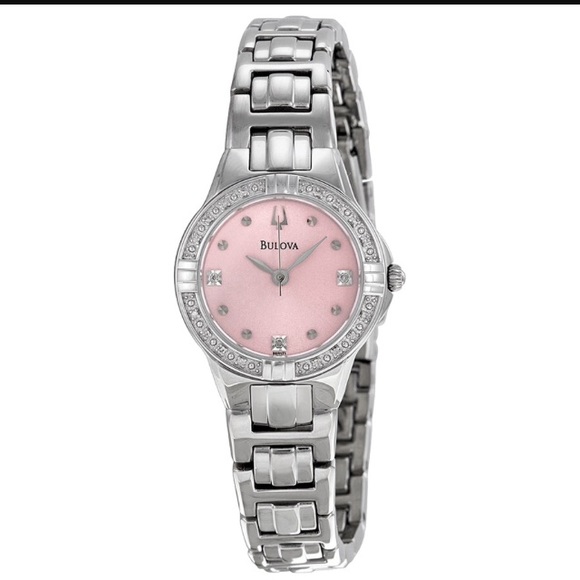 Bulova Pink Dial Stainless Steel Diamond Watch