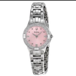 Bulova Pink Dial Stainless Steel Diamond Watch