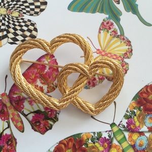 Vintage Christian Dior Goldtone Double Heart Pin