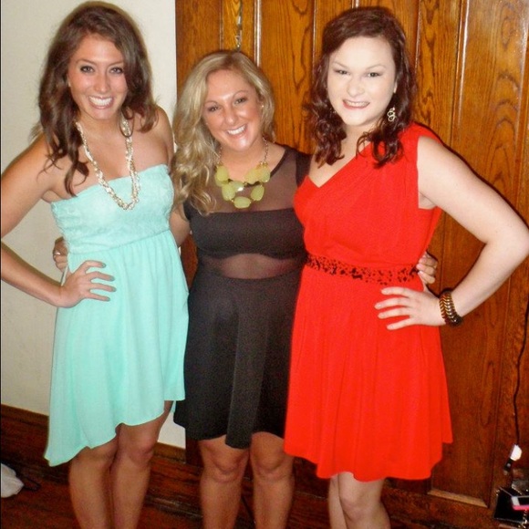 SOLD - Mesh/Solid A-Line Black Dress - Picture 3 of 3