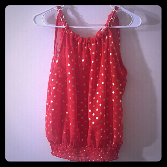 Sheer red tank with gold accents - party perfect