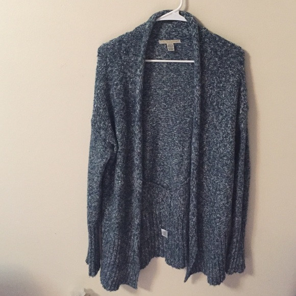 Sweaters - Blue and white knit cardigan