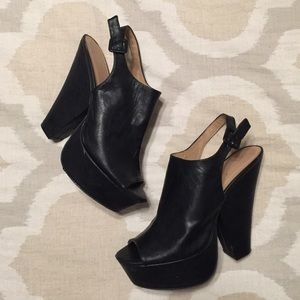 Black Chunky Wedge Heels