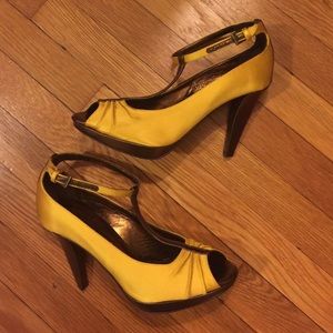 Donald J. Pliner gold and bronze t-strap heels 7 M