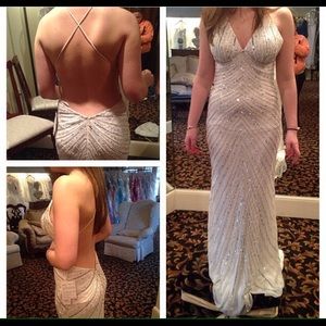 White Scala Beaded Full Length Gown