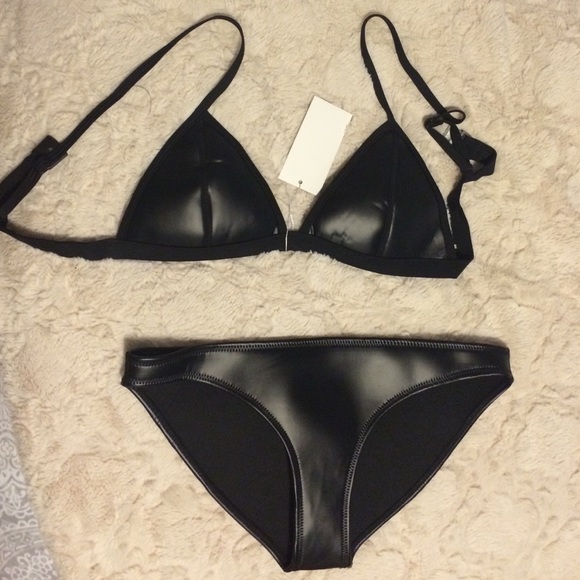 Black pleather bathing suit (traingl look alike)