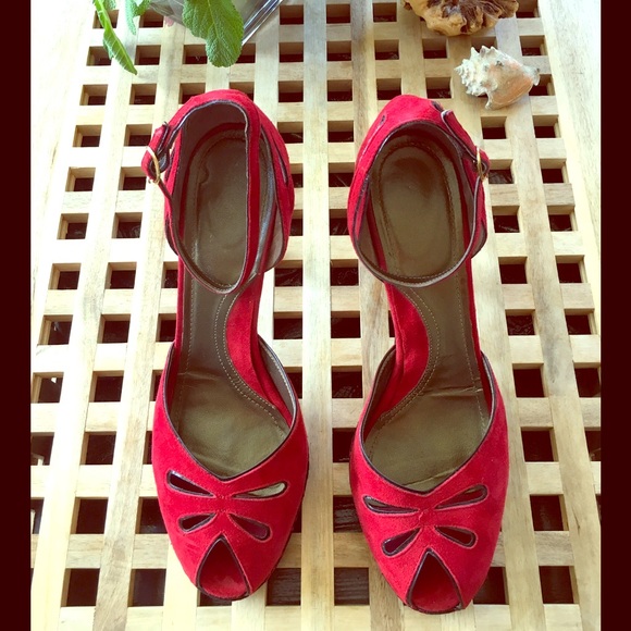 Suede Pump with Embroidered Heel