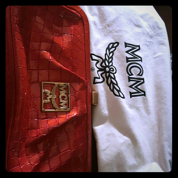 MCM orange Crocodile clutch