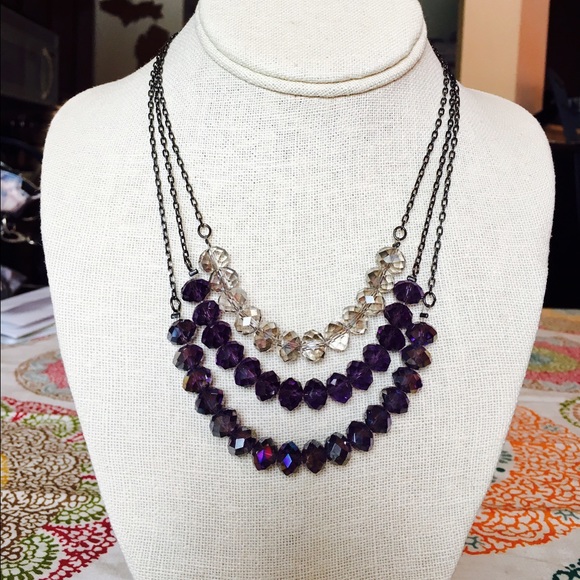 Purple Crystal 3-tiered Necklace