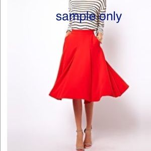 Red High Waisted Chic Midi Skirt Size Sm