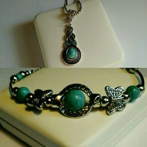 Turquoise charm bracelet and necklace