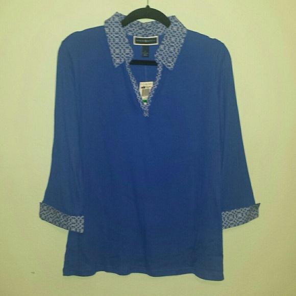 Blue top with white detail