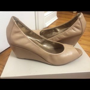 BCBG peep toe wedges