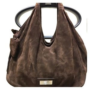 Valentino Brown Velvet Bow Tote HoboShoulder Bag.