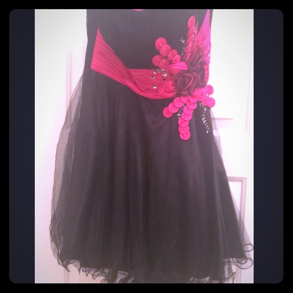 Black and pink lace back dress