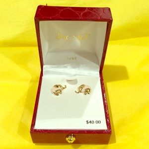 14KT Gold Elephant Earrings with Light Pink Enamel