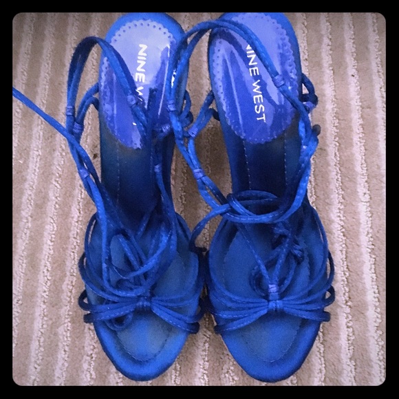 Nine West Blue Satin Wedges with straps