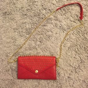 Rebecca Minkoff red studded wallet on chain