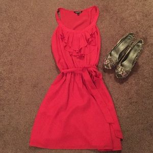 Pink ruffle dress with sash