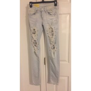 ripped lace studded jeans