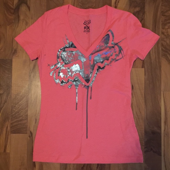 pink metallic fox vneck