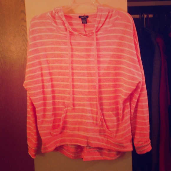 Cute, pink and white-striped light hoodie