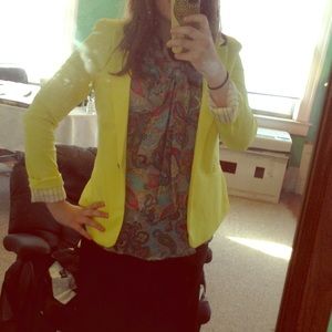 Zara Cotton Neon Yellow Blazer