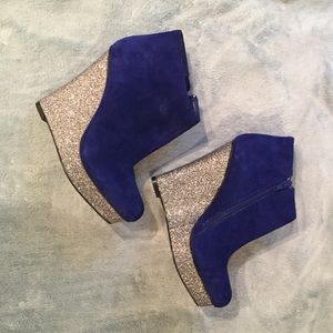 DV dolce vita blue suede booties w/ silver glitter