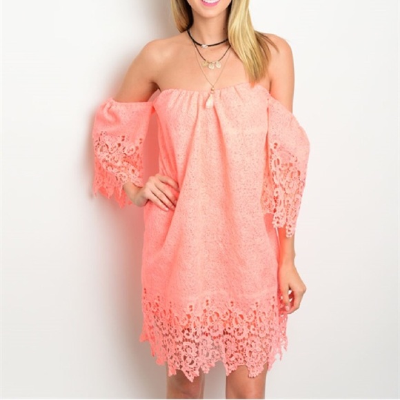 Neon Coral Lace Dress - Picture 2 of 2