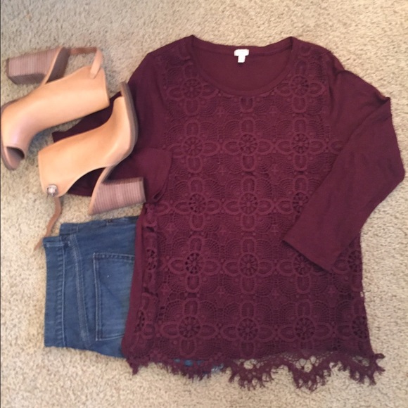 J. Crew burgundy 3/4 sleeve shirt