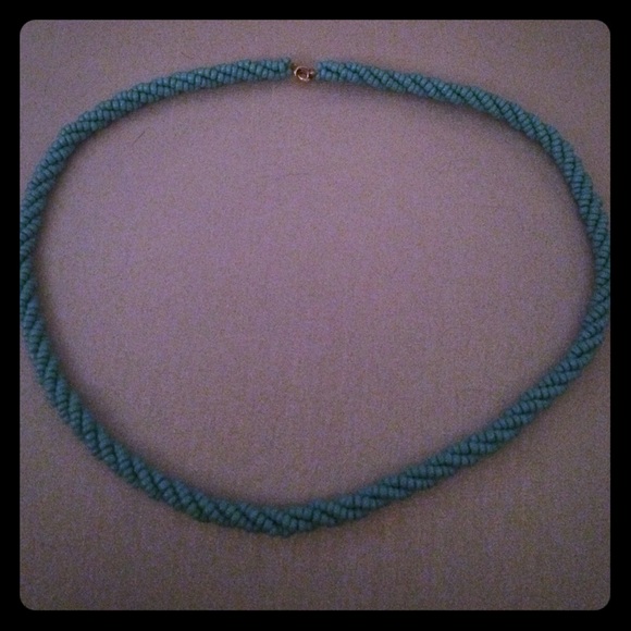 Turquoise blue rolled beaded necklace