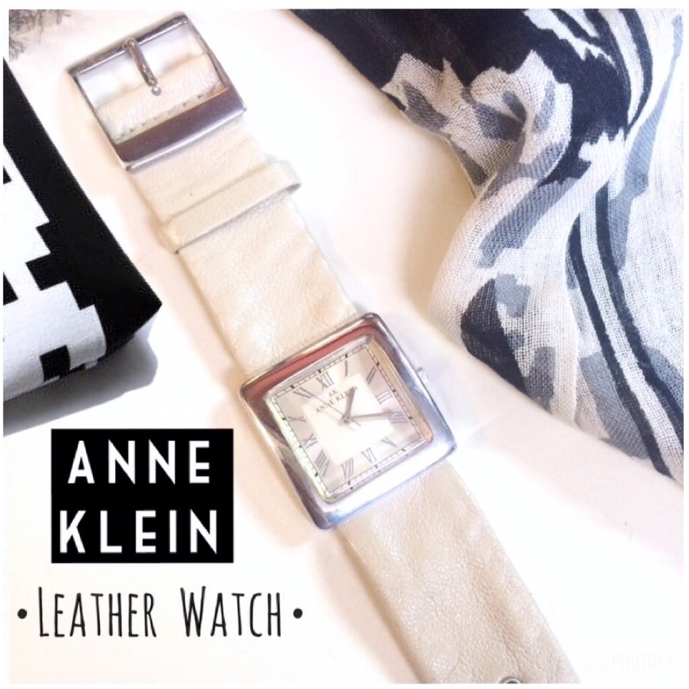 •ANNE KLEIN• BEIGE LEATHER STRAP WATCH