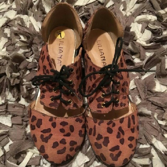 Liliana leopard lace up cut out shoe