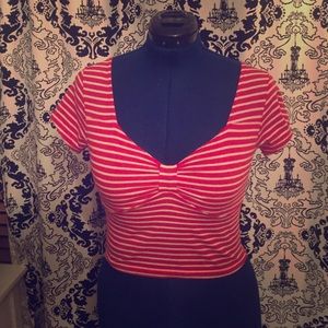 Retro Chic Crop Top w/Red+White Horizontal Stripes