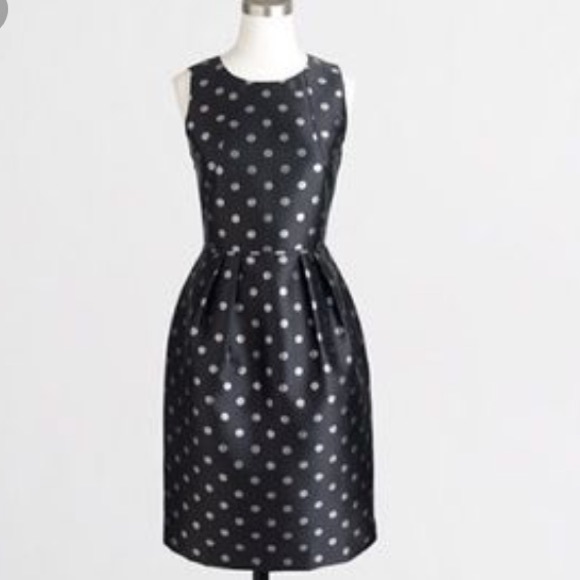 J Crew Navy Metallic Dot Jacquard Dress