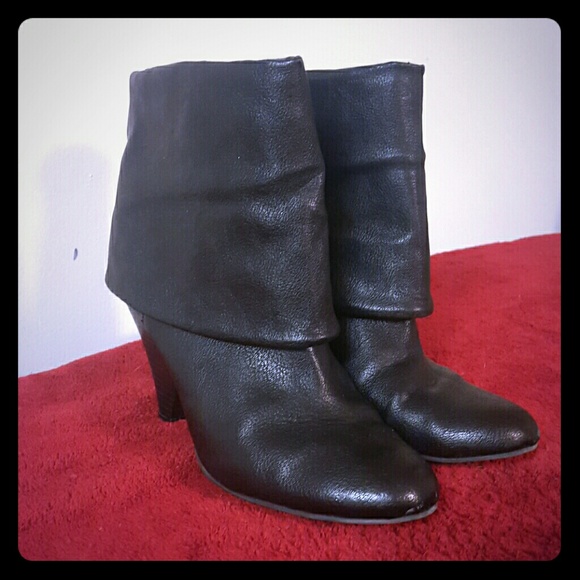 Black faux leather booties