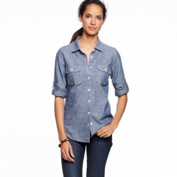 J. Crew Tops - J. Crew Perfect Chambray Denim Button-up Shirt