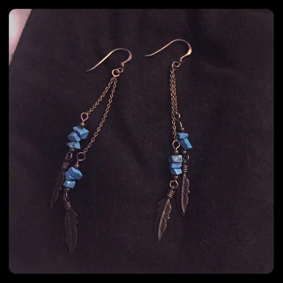 Turquoise feather earrings dangle