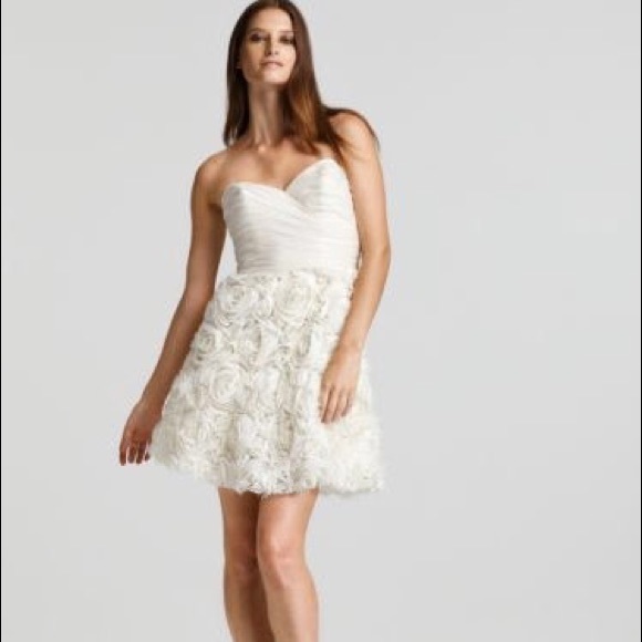 ABS Allen Schwartz Strapless White Rosette Dress 2