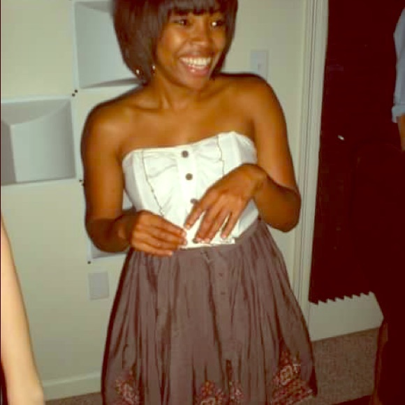 Brown and white dress.