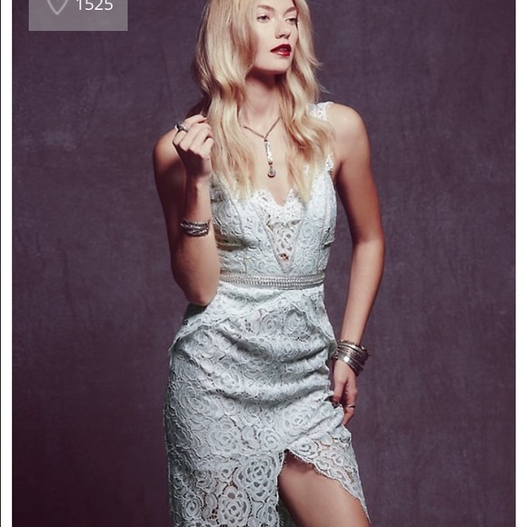 Free People- Lace Column dress in Mint.  Like new!