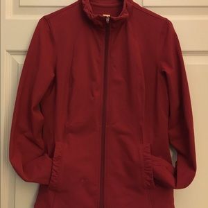 Lucy Fitted Zip-Up Ruffled Back Red Jacket