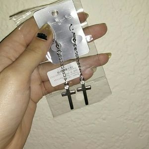 Silver dangle cross earrings